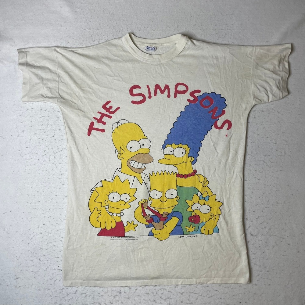 Flirts The Simpsons T-Shirt XL White VTG 1990 Graphic Crew Neck Short Sleeve